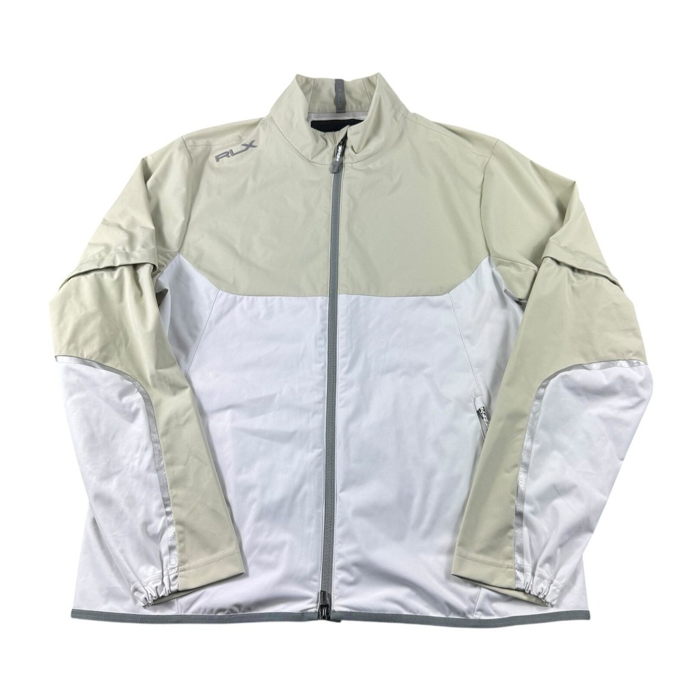 RLX Ralph Lauren White Tan Water Resistant Full Zip Golf Jacket Size M